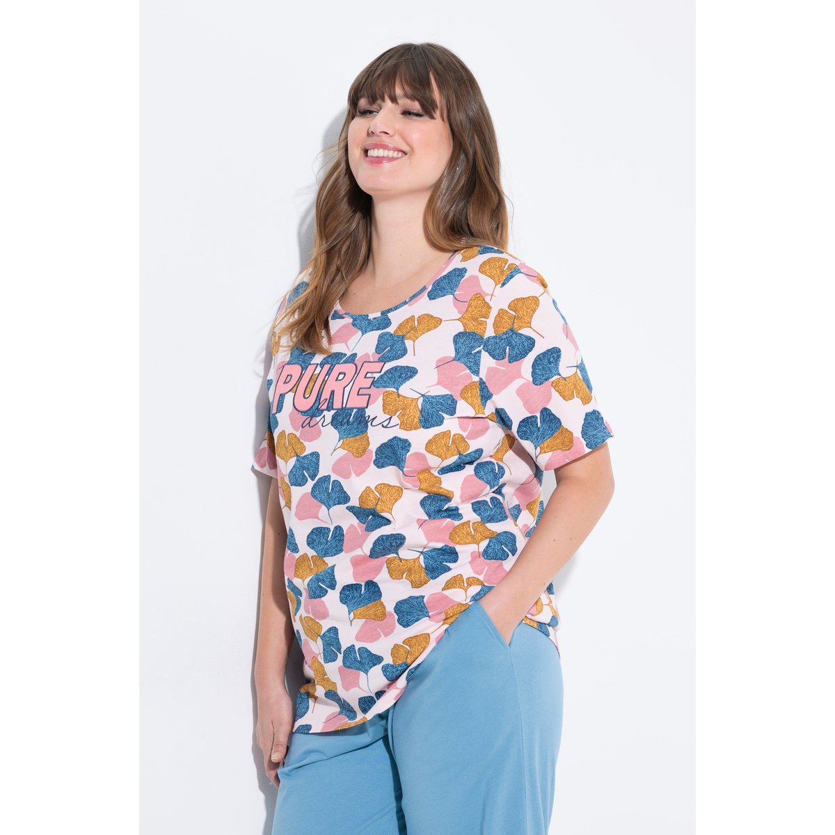 T-shirt de pyjama, Ginkgo, col rond rose clair, ULLA POPKEN