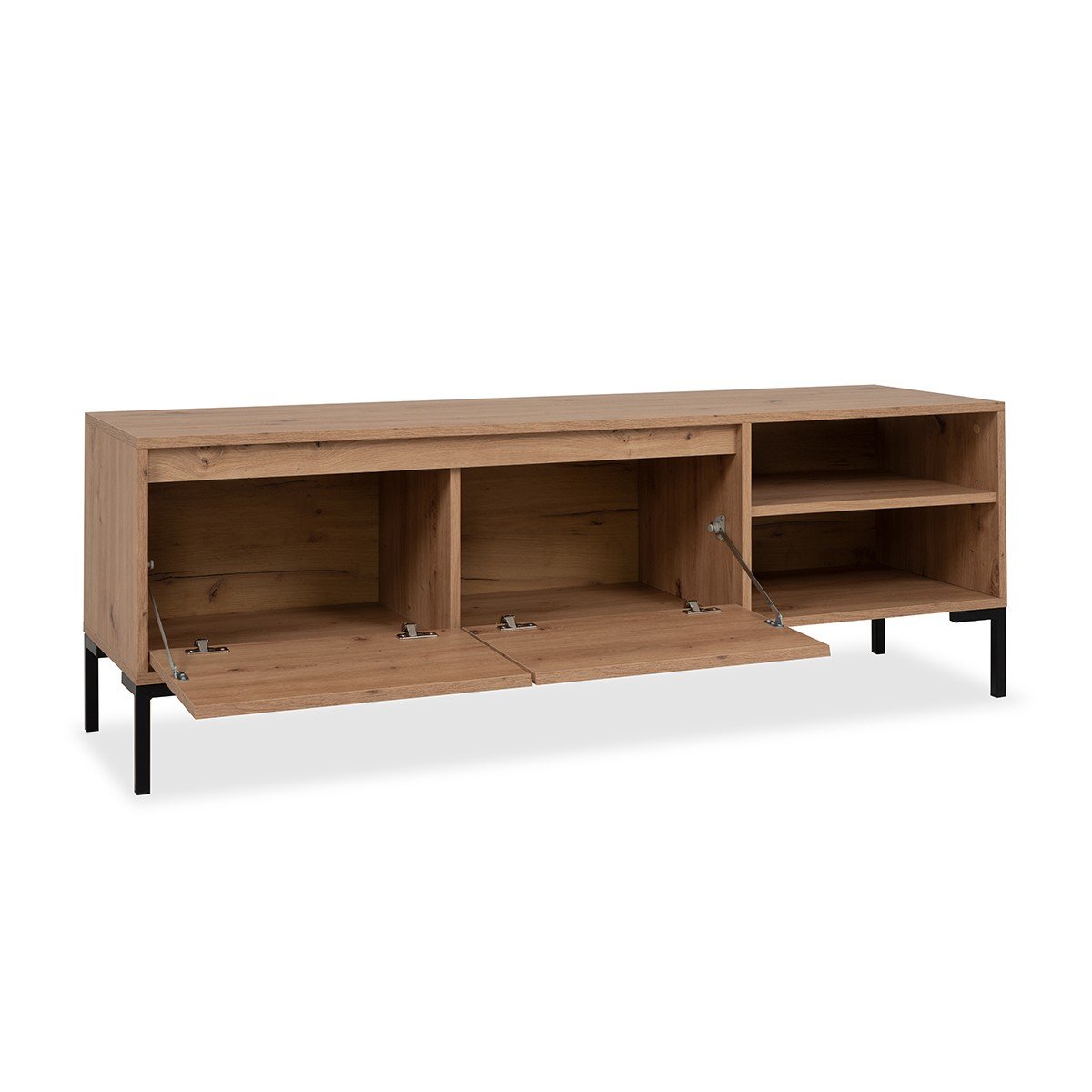 Meuble TV 2 Abattants 2 Niches L150 cm - PLOCK bois clair, CALICOSY