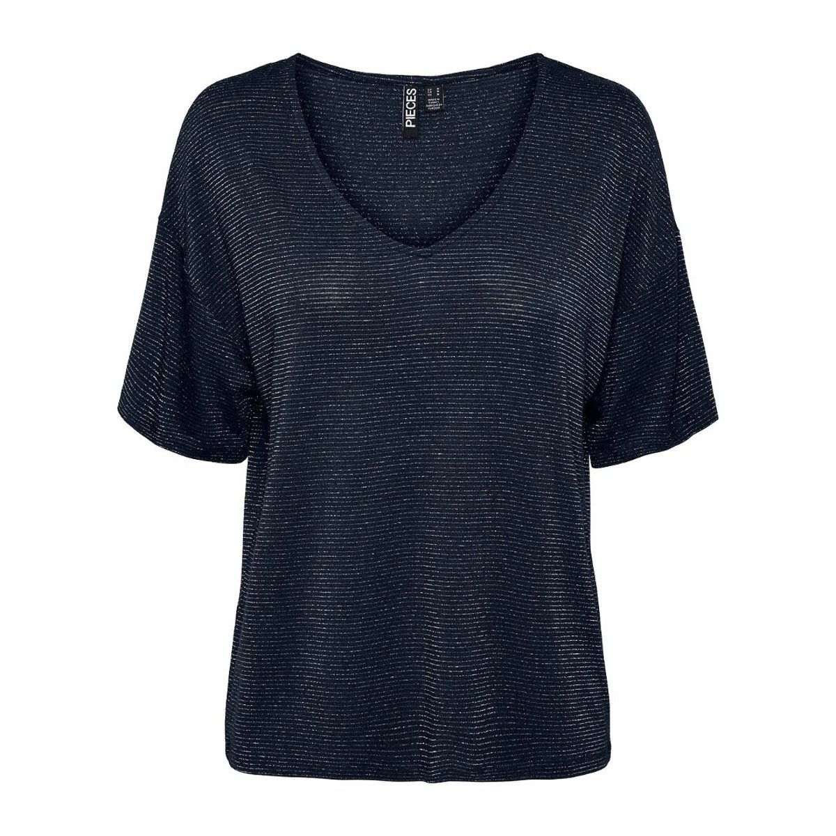 T-shirt oversized à fines rayures brillantes noir, PIECES