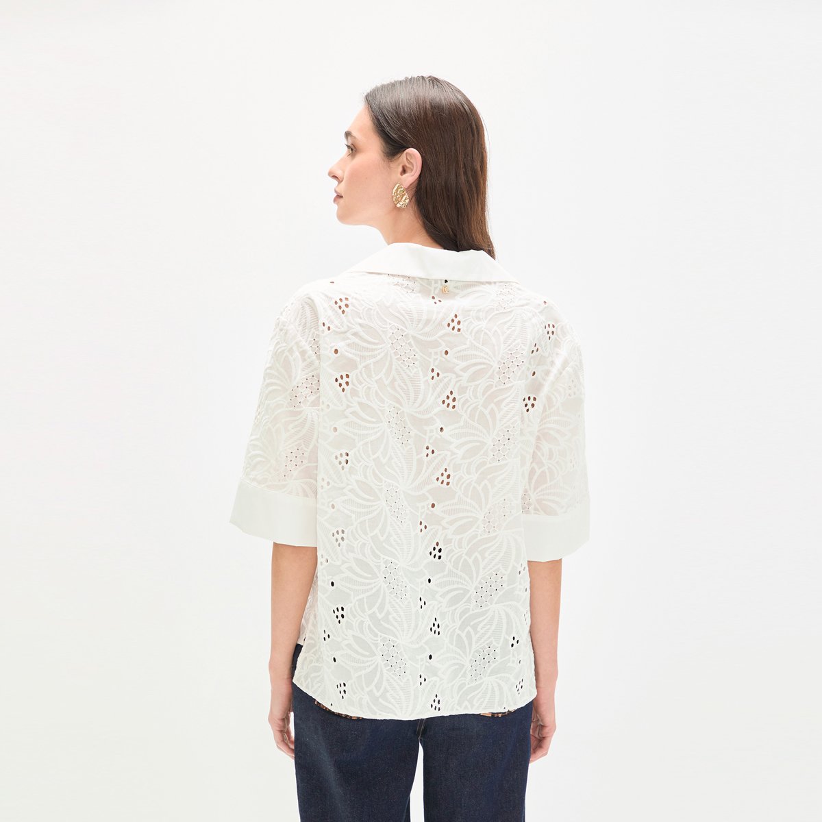 Blouse en broderie anglaise à manches courtes blanc, LOLA CASADEMUNT