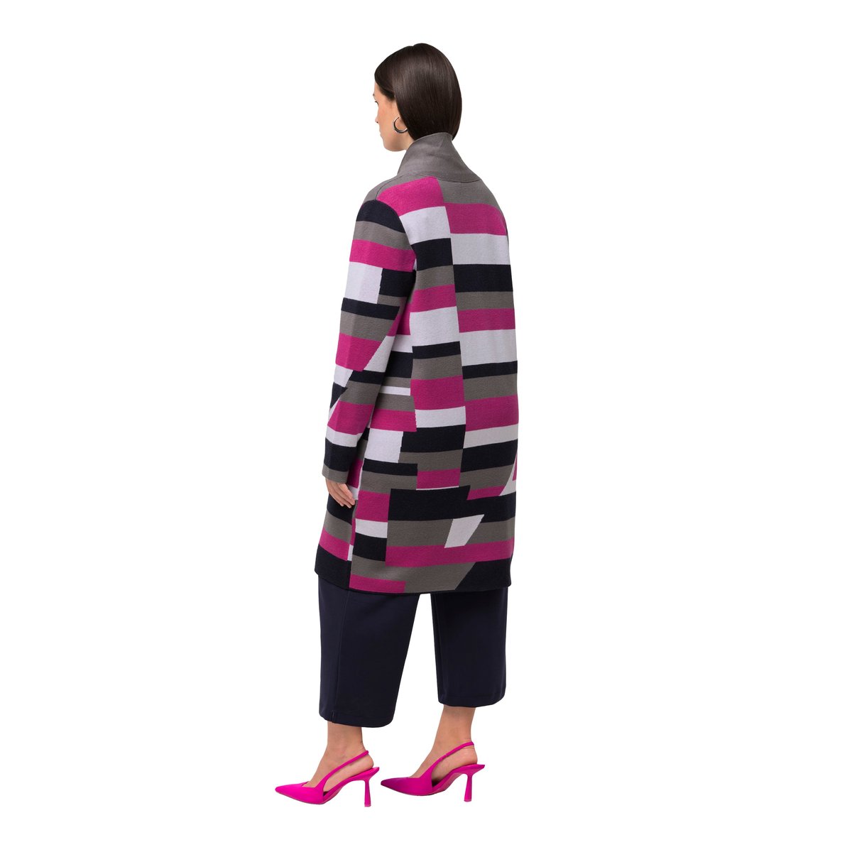 Cardigan motif Jacquard. Coupe ouverte et rose vif oriental, ULLA POPKEN