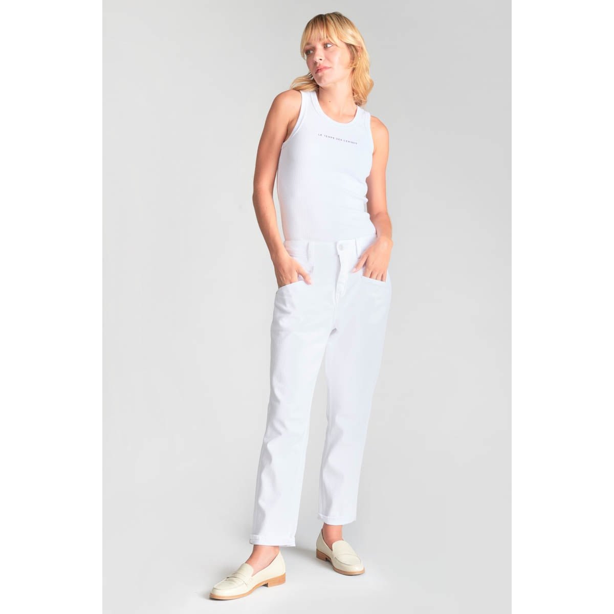 Jeans loose, large 400/60 girlfriend , 7/8ème white, LE TEMPS DES CERISES