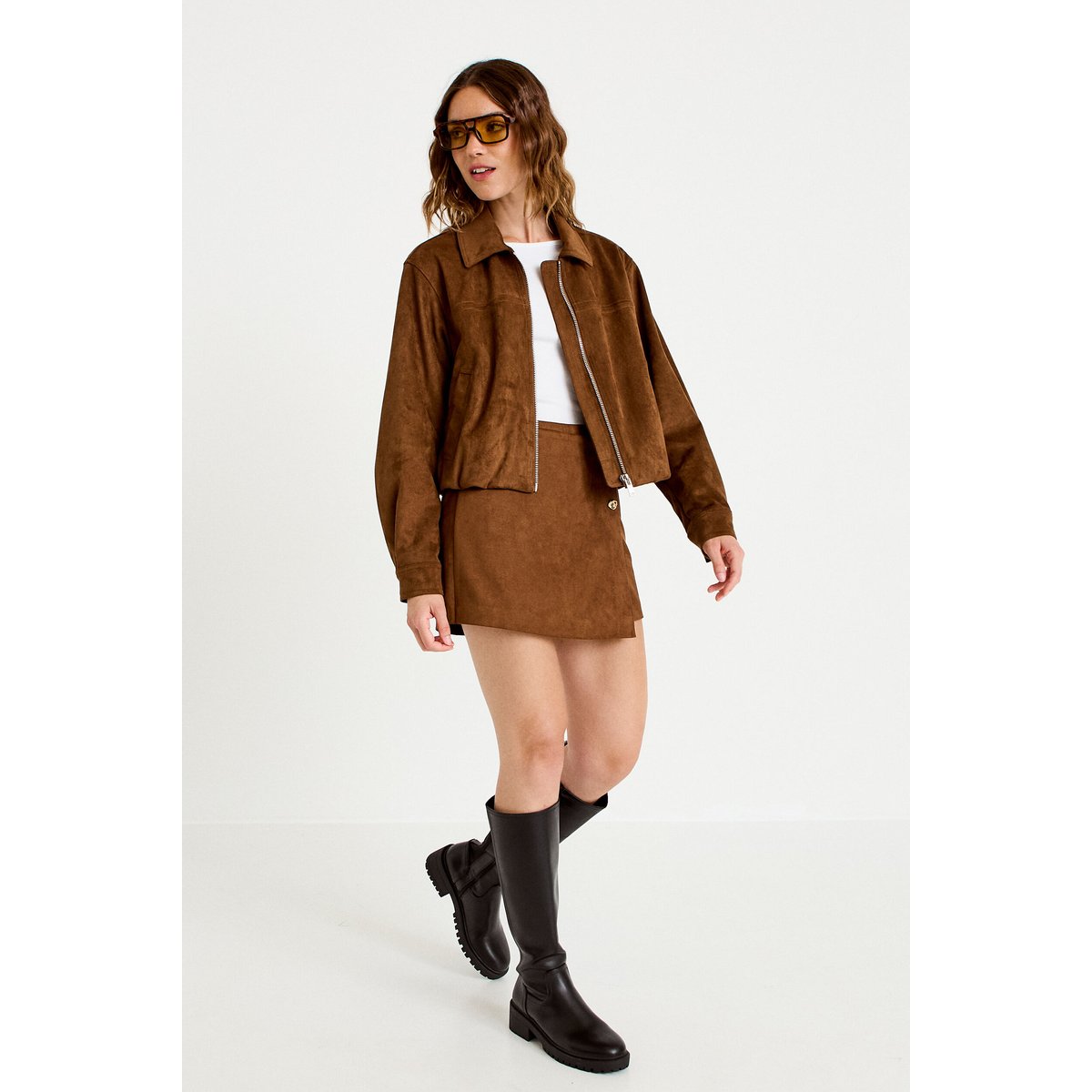 Jupe-short courte aspect daim marron, CACHE CACHE