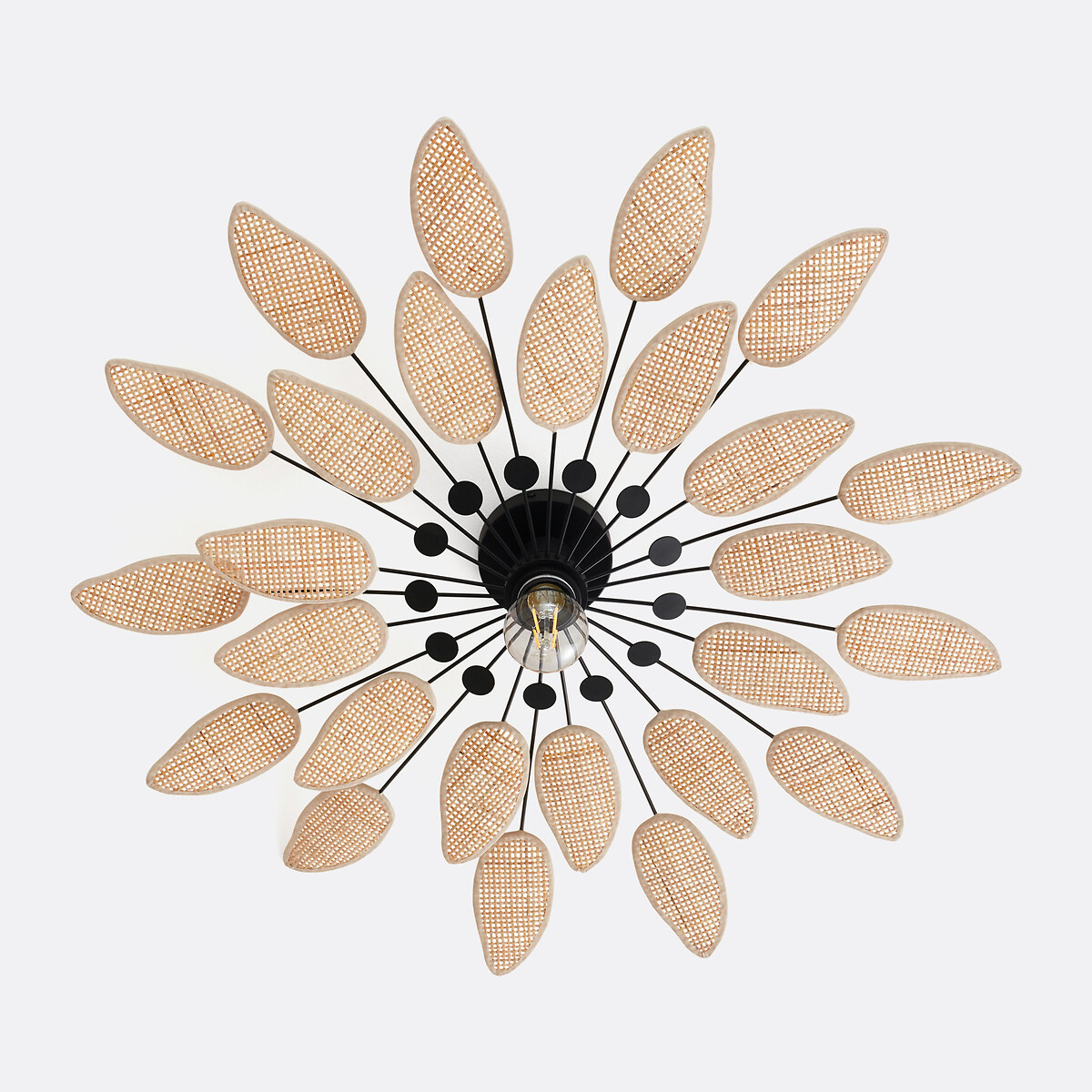 Applique ou plafonnier en métal acier et cannage diamètre 71,5 cm, LÉONIE naturel/noir, LA REDOUTE INTERIEURS