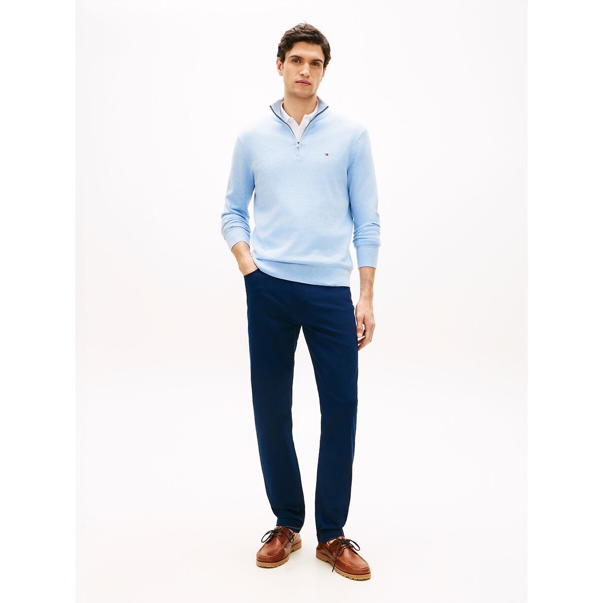 Pull à col demi-zippé bleu, TOMMY HILFIGER