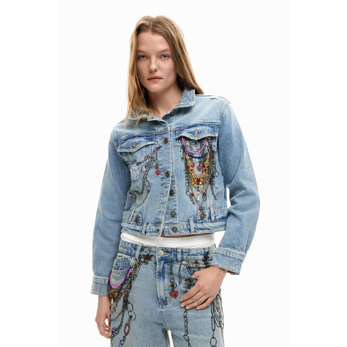 Veste en denim imprimée bleu clair, DESIGUAL