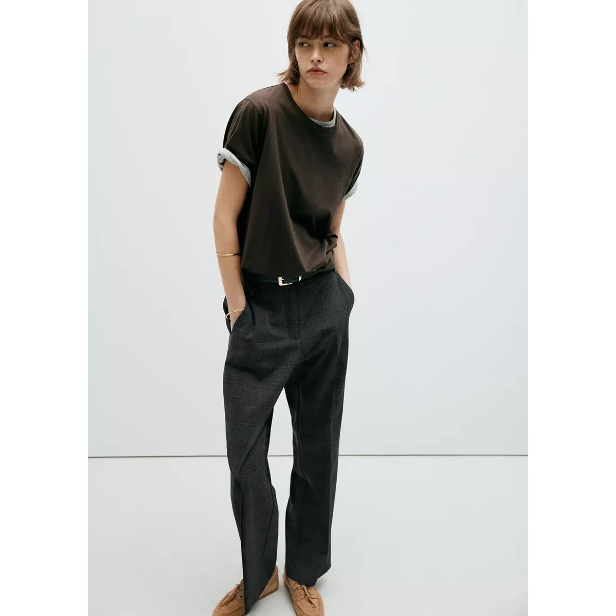 Pantalon droit taille normale gris, MANGO