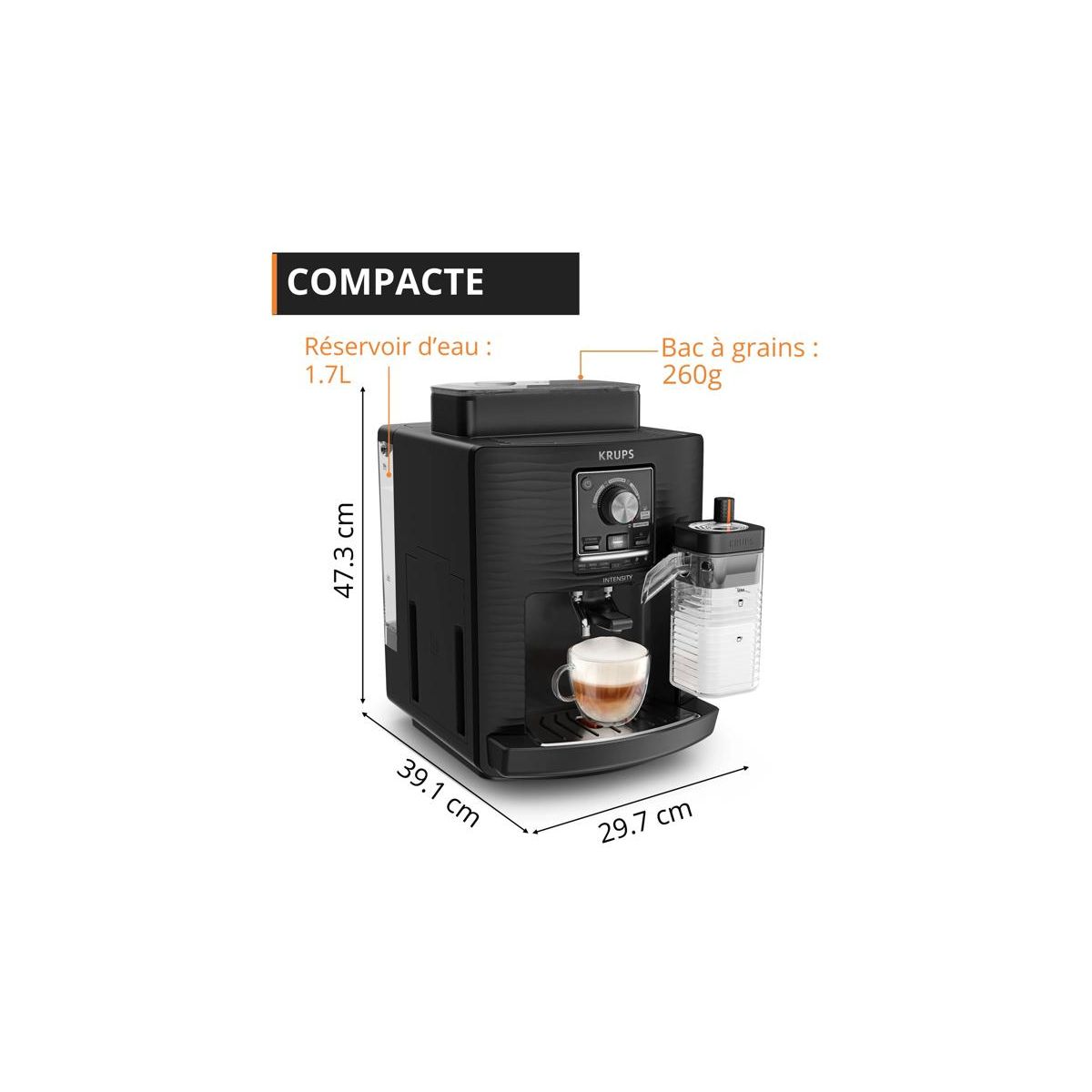 Expresso Broyeur Intensity Lait, Machine espresso automatique, 5 boissons EA5028E0 couleur unique, KRUPS