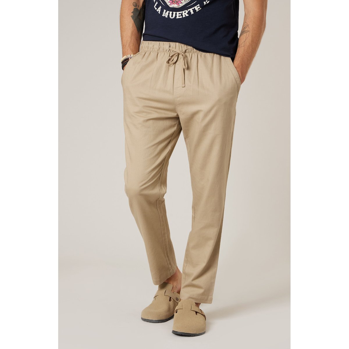 Pantalon relaxed homme en coton et lin GLADES dune, DEELUXE