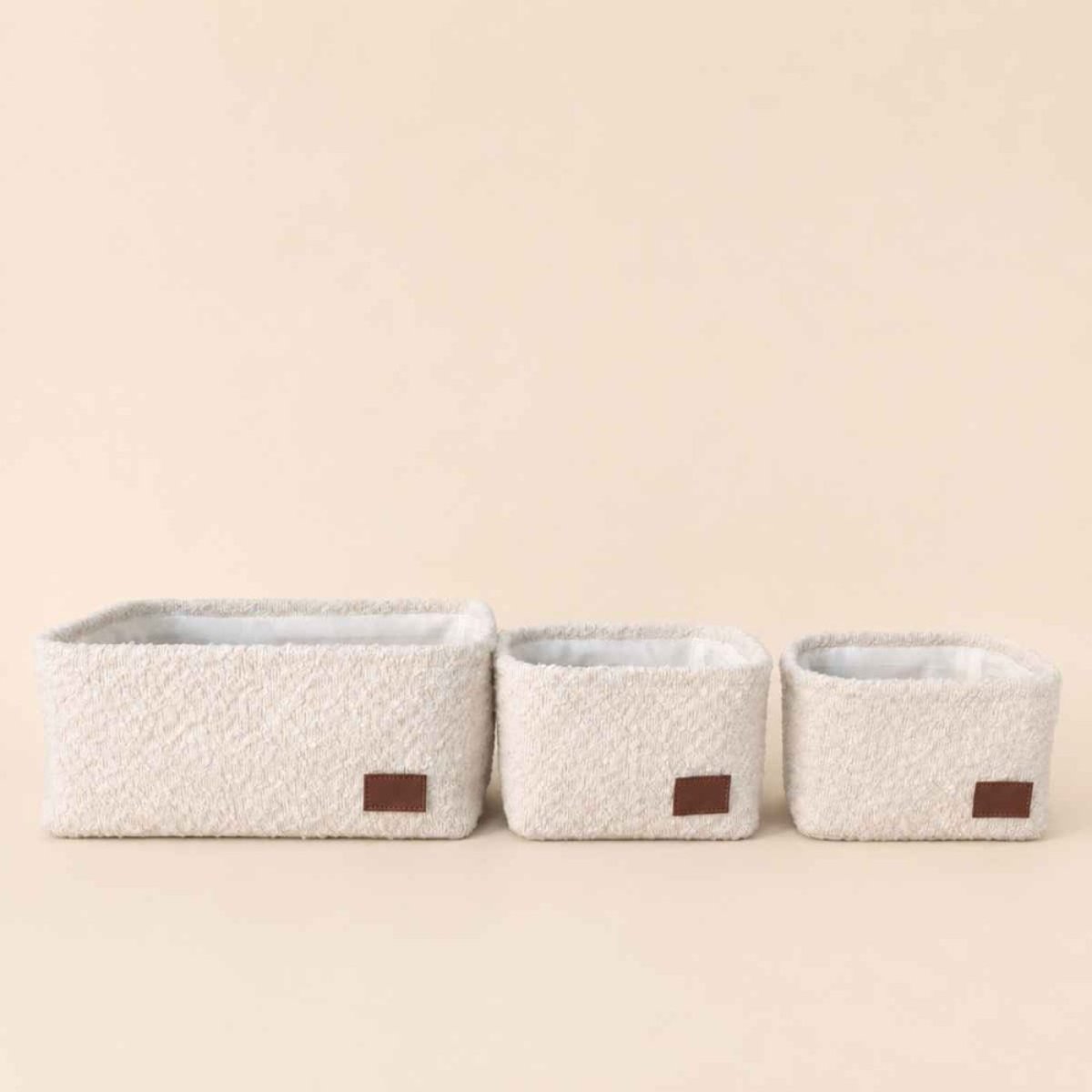 Lot de 3 paniers en bouclette beige, AZAO