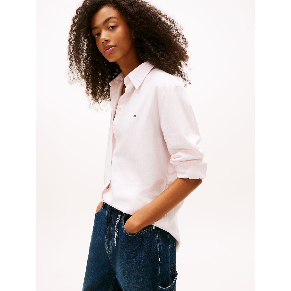 Oxford Shirt pink/white, TOMMY JEANS