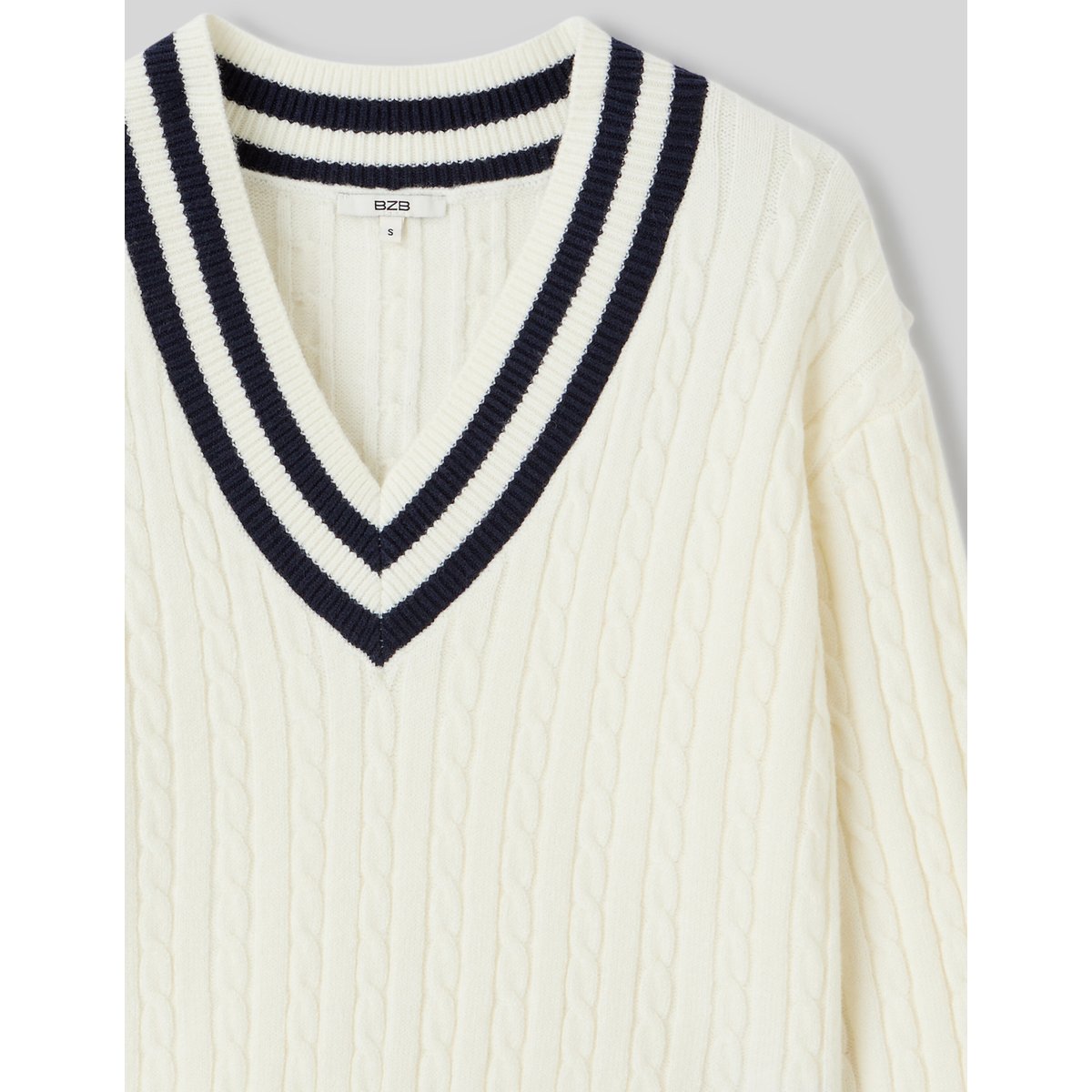 Pull col v blanc écru, BZB