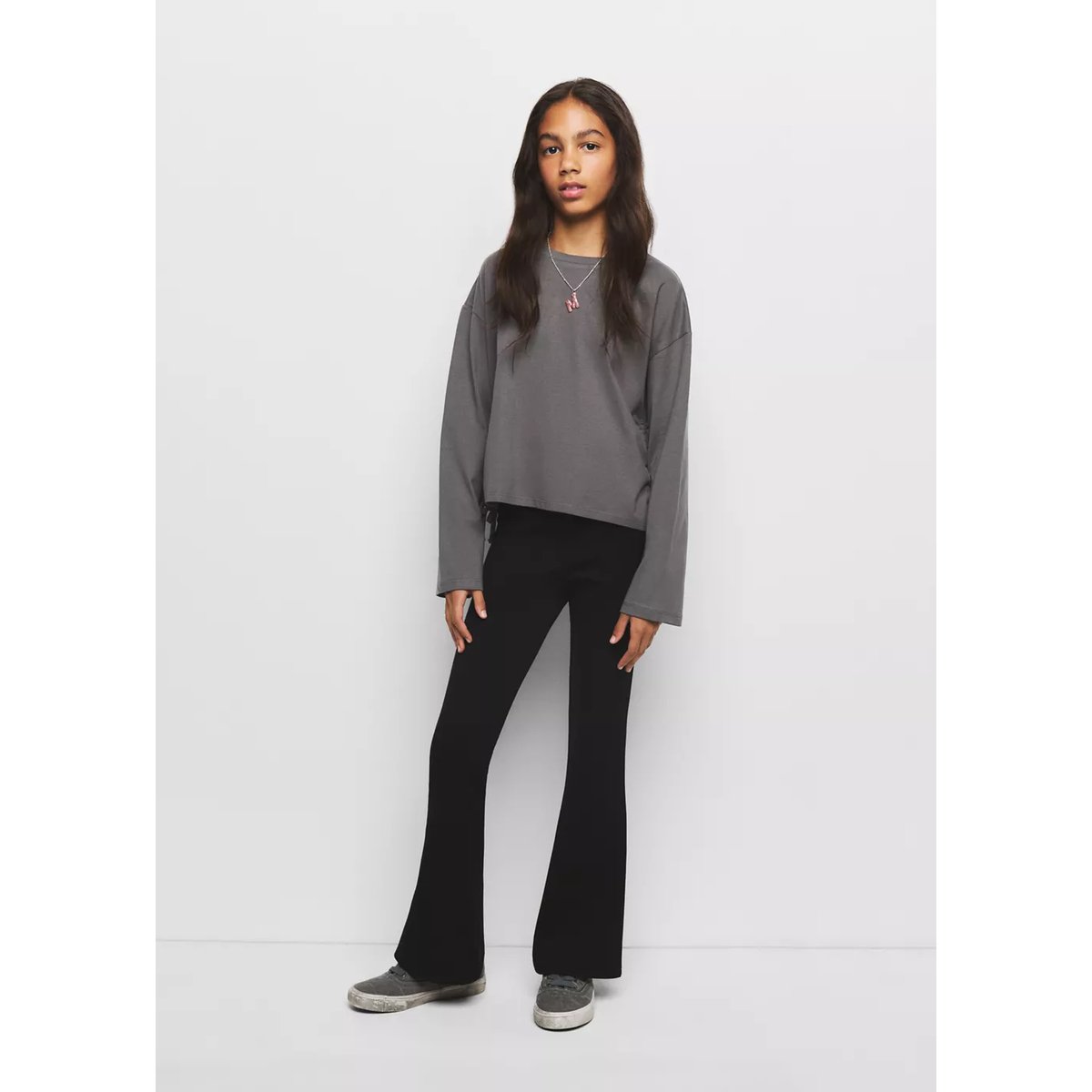 T-shirt coton détails froncés gris anthracite, MANGO KIDS