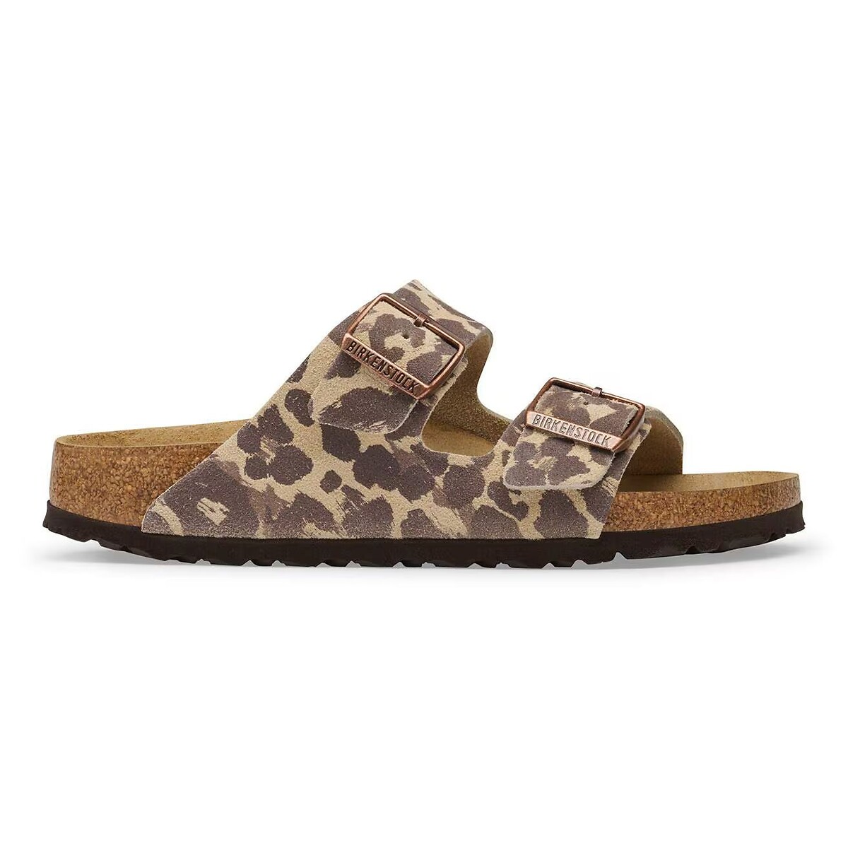 Mules doubles brides en cuir suédé Arizona Rivet imprimé léopard, BIRKENSTOCK