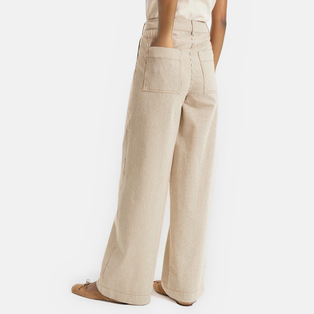 Pantalones de pernera ancha estilo carpintero con rayas rayas crudo/marrón, LA REDOUTE COLLECTIONS