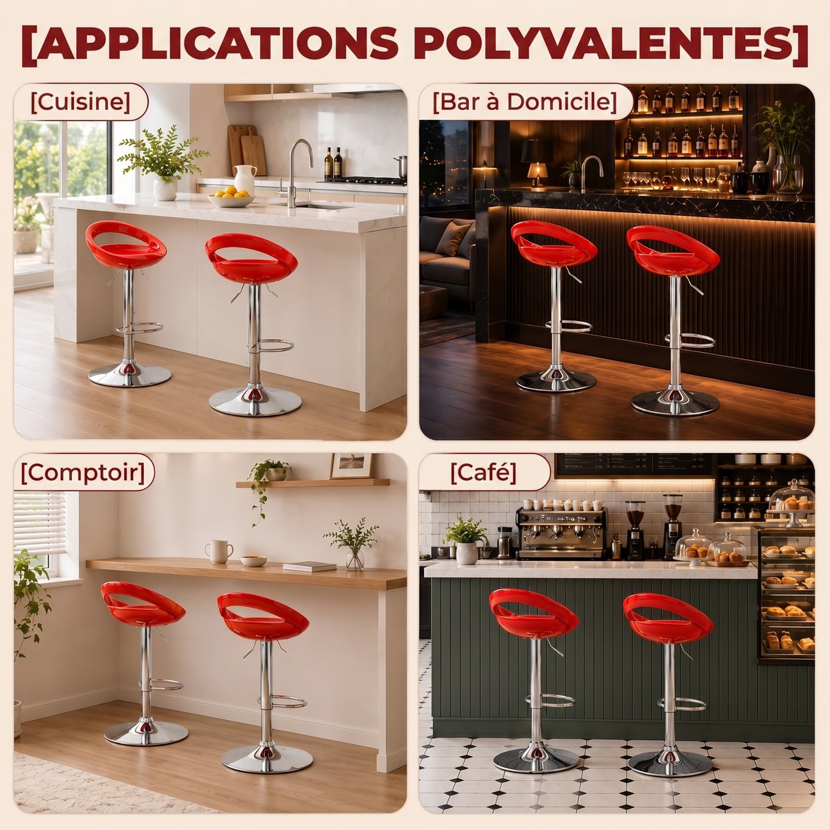 Tabouret de bar ABS Rouge rouge, HOMCOM