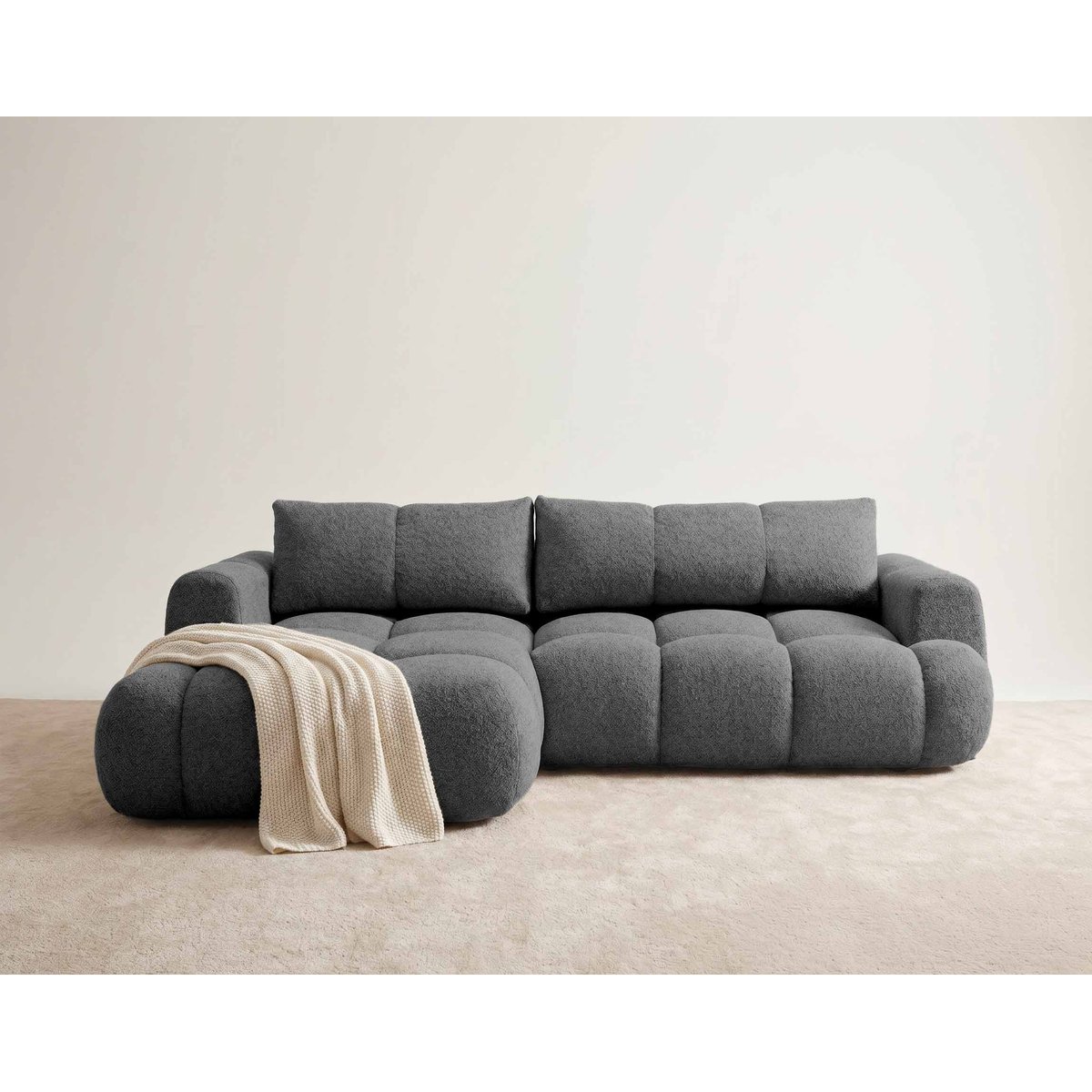 Canapé d'angle gauche 4 places convertible, YULIN gris, BEST MOBILIER