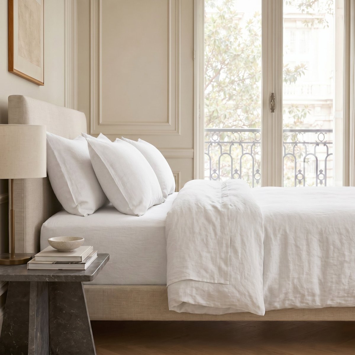 Drap housse lin lavé ADELE Made in Europe blanc, FEBRONIE