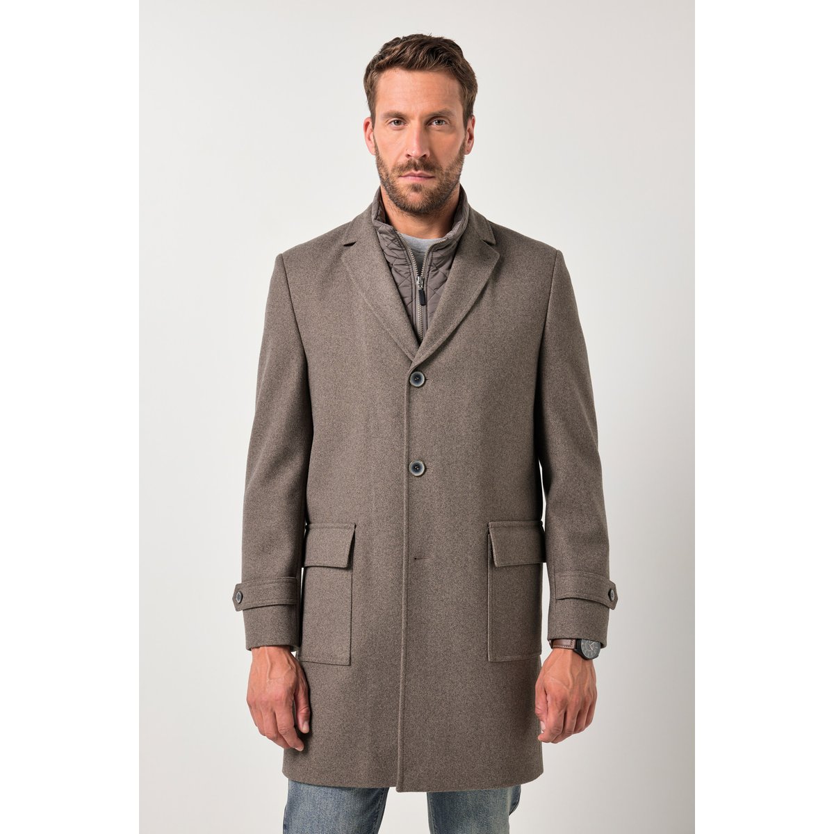 Manteau en laine mélangée olive foncé, JP1880