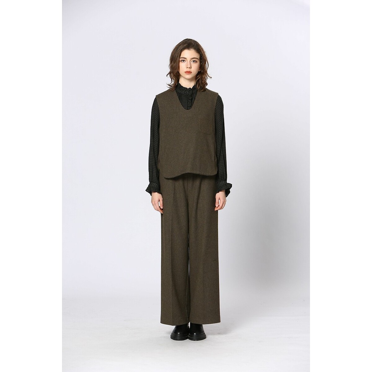 Wide Leg Trousers khaki, SEE U SOON