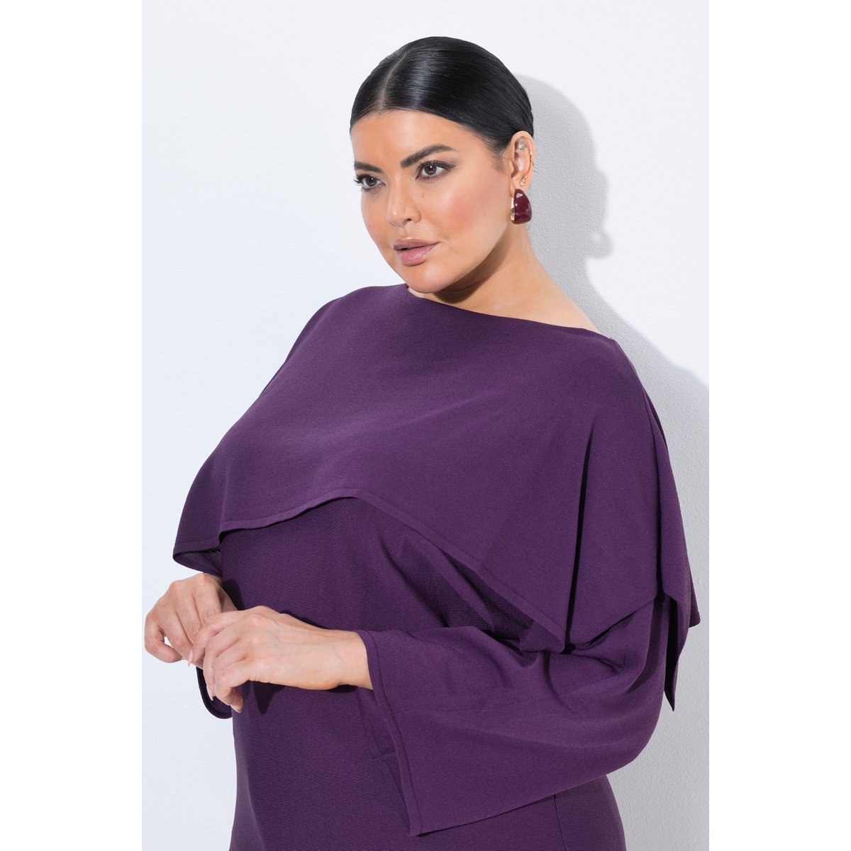 Pull esprit châle, coupe oversize prune foncé, ULLA POPKEN
