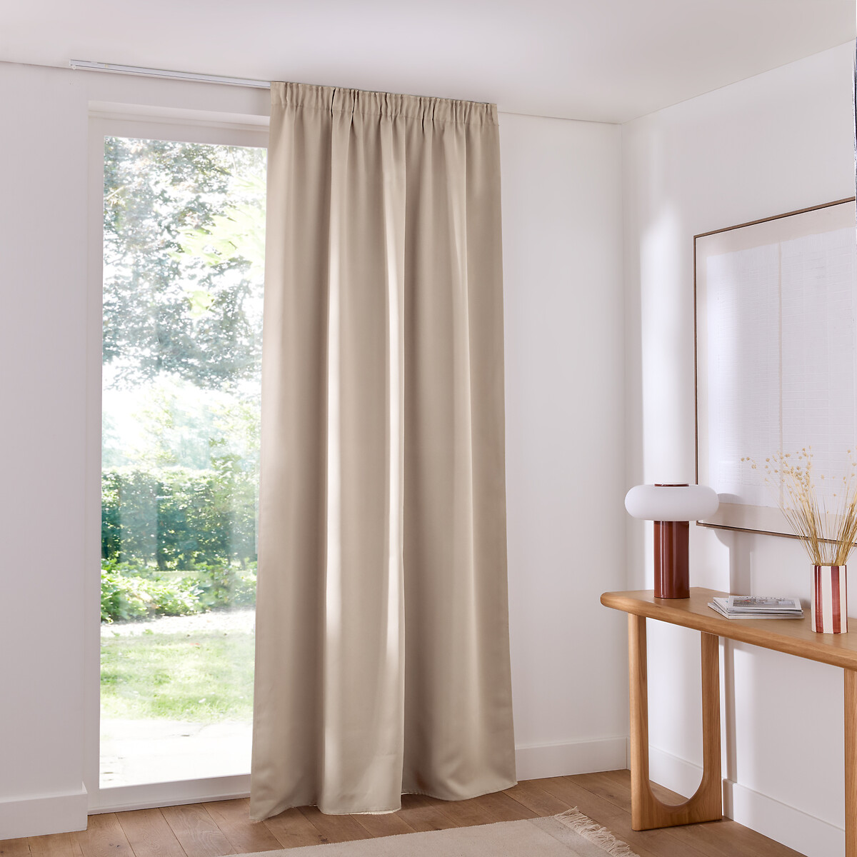 Rideau occultant, à galon fronceur et wave, VODA beige taupe clair, LA REDOUTE INTERIEURS