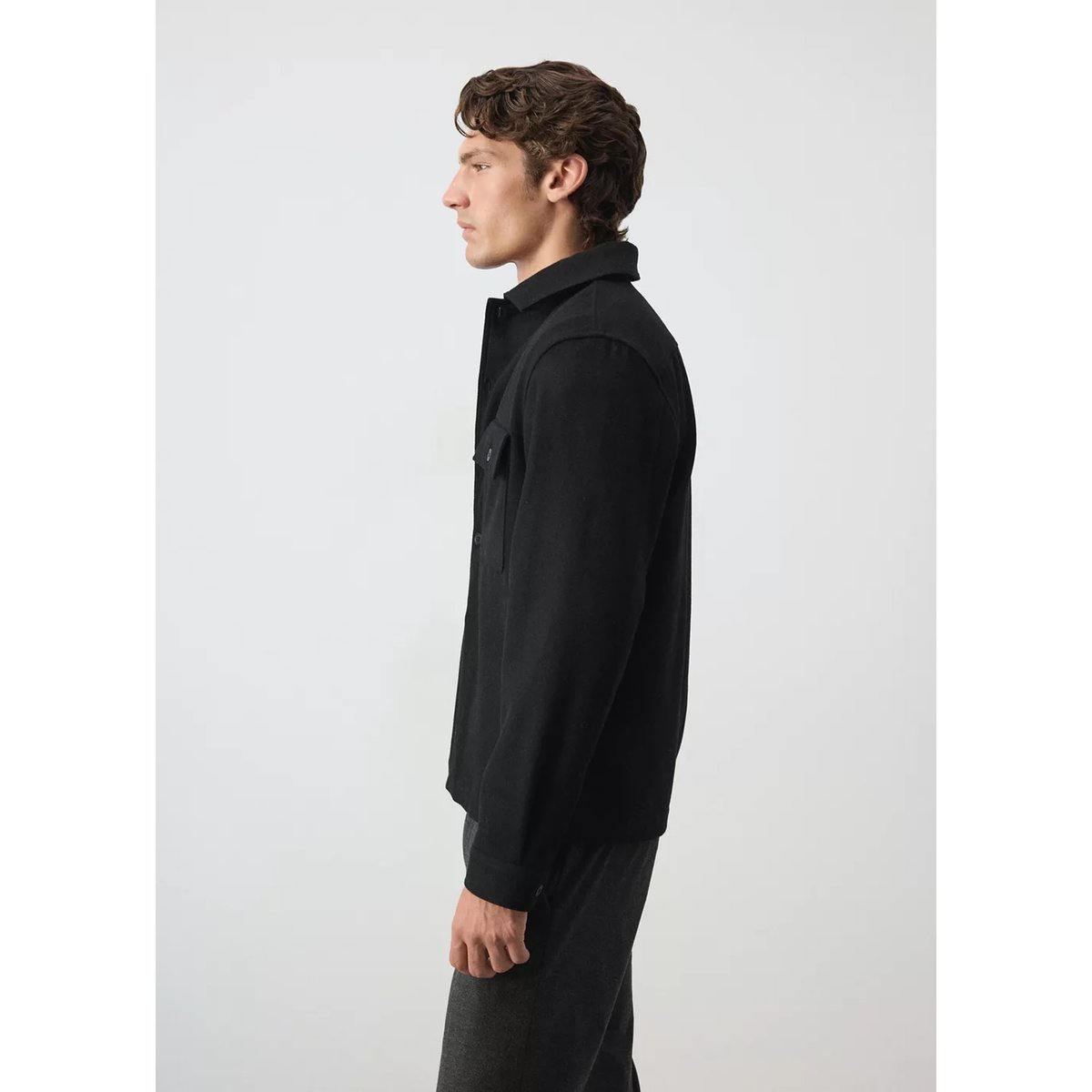 Surchemise laine mélangée poches noir, MANGO MAN