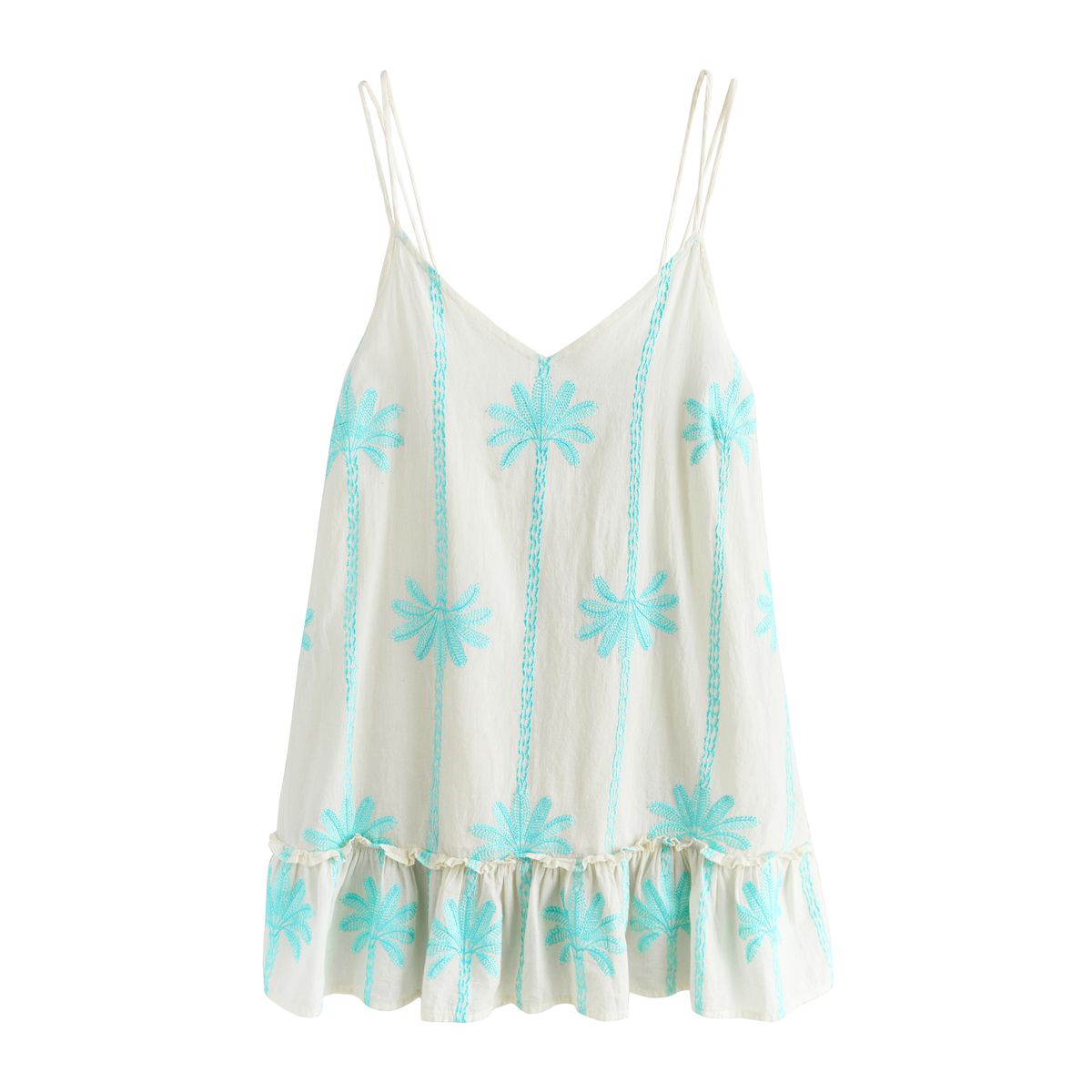 Robe courte à imprimé palmier broderie bleu turquoise, NEXT