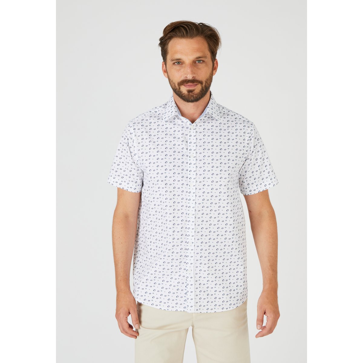 Chemise imprimée en pur coton, manches courtes blanc graphique, DAMART