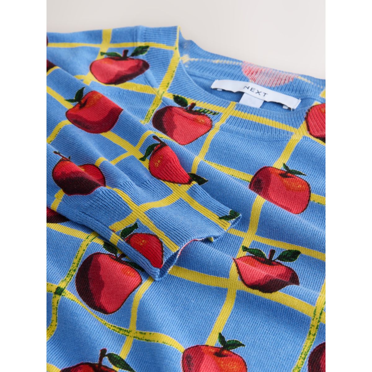Pull ras du cou doux en coton majoritaire motif à carreaux bleu pomme, NEXT