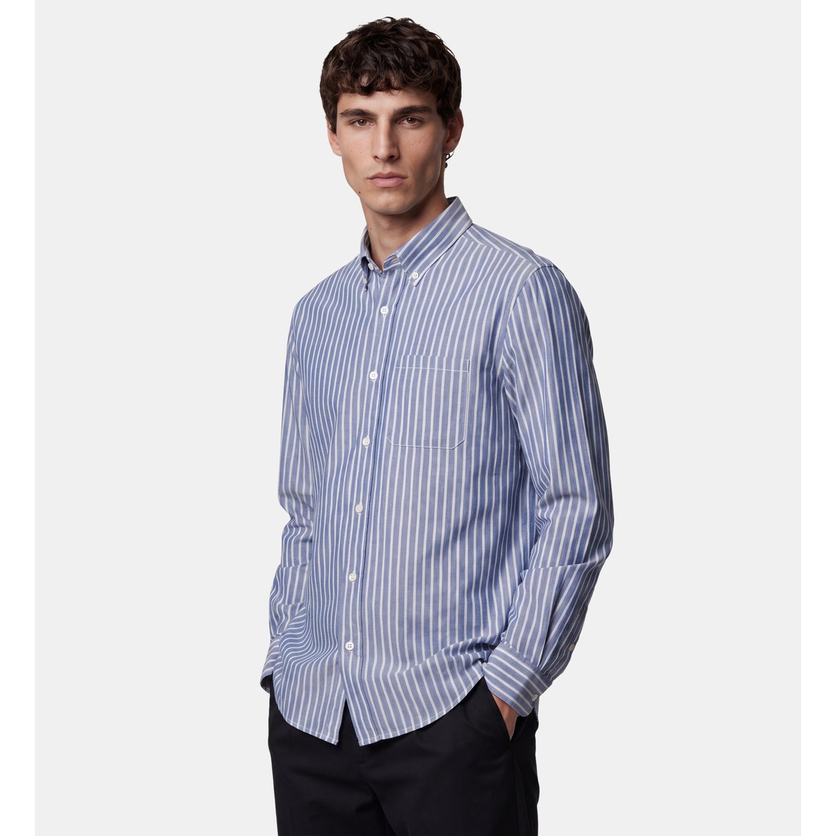 Chemise droite tirstri 2 coton bleu et blanc, GALERIES LAFAYETTE