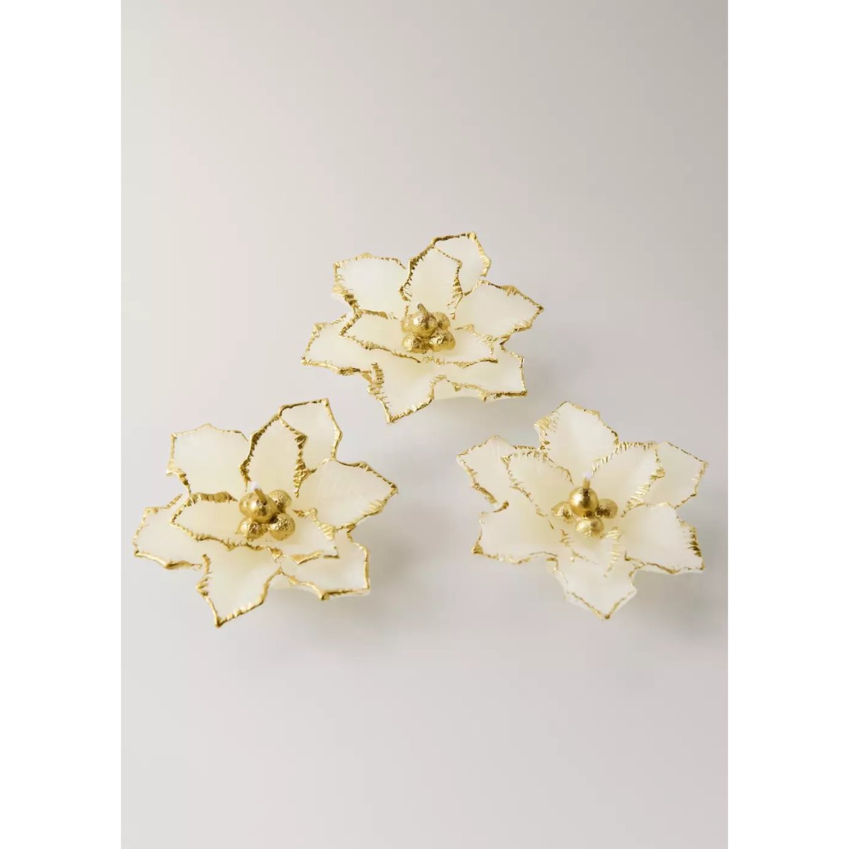 Lot de 3 bougies en forme de fleur or, MANGO HOME