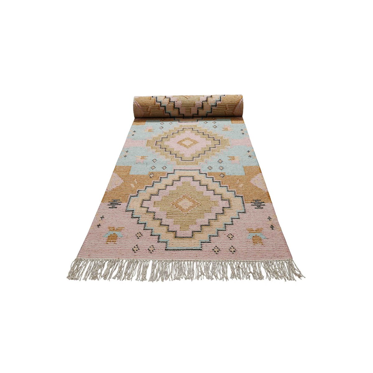 Tapis ethnique tissé main laine et coton ,  MAYENNE rose clair, WECON HOME