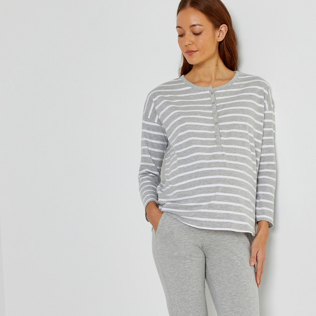 Pyjama de grossesse et allaitement gris rayé, LA REDOUTE COLLECTIONS