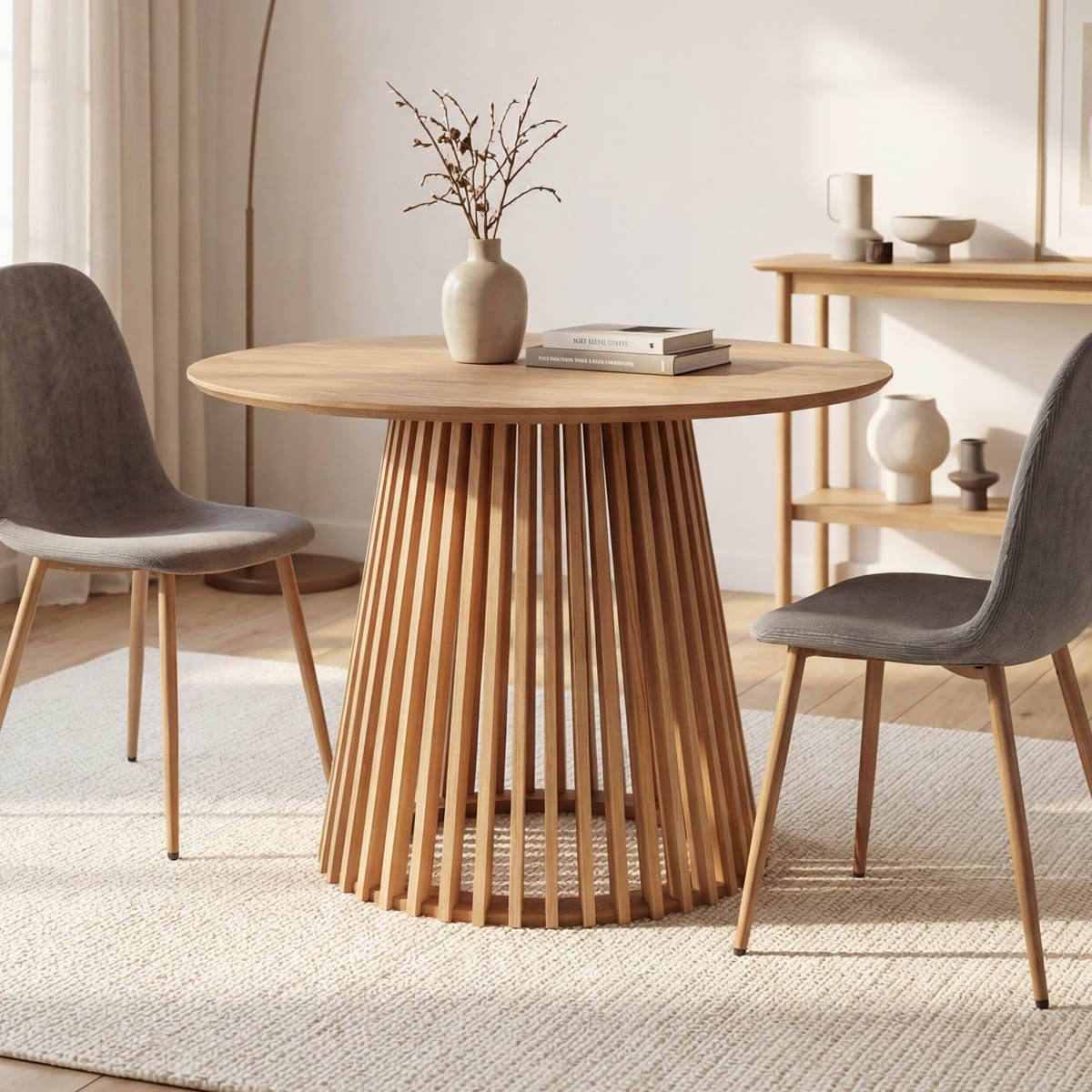 Table à manger ronde 4 pers., piètement central conique - ROMAN bois, HOMIFAB