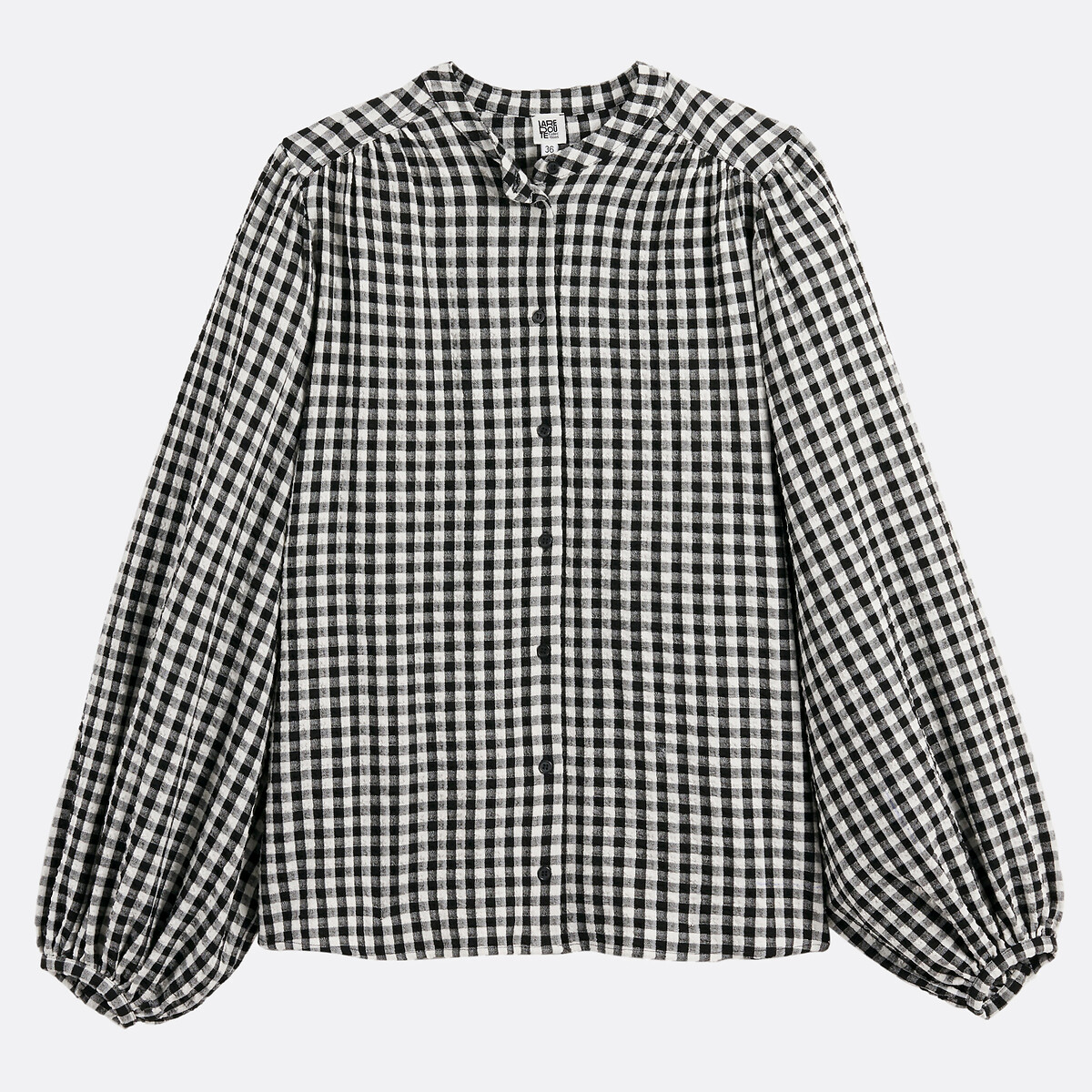 Camisa com gola Mao, oversize, padrão vichy, Signature LISE quadrados preto/branco, LA REDOUTE COLLECTIONS