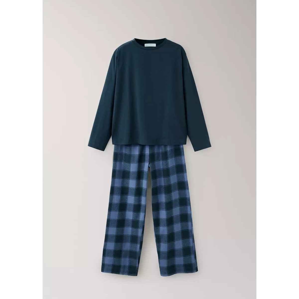 Pyjama deux pièces en flanelle à carreaux bleu, MANGO