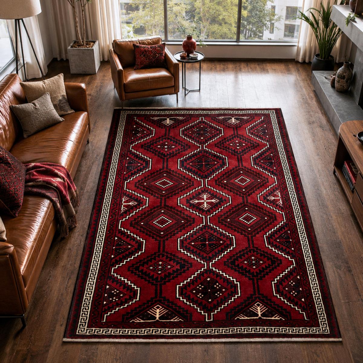 Tapis d'orient, authentique motif oriental noué main, LORI 3 rouge, crème, noir, UN AMOUR DE TAPIS