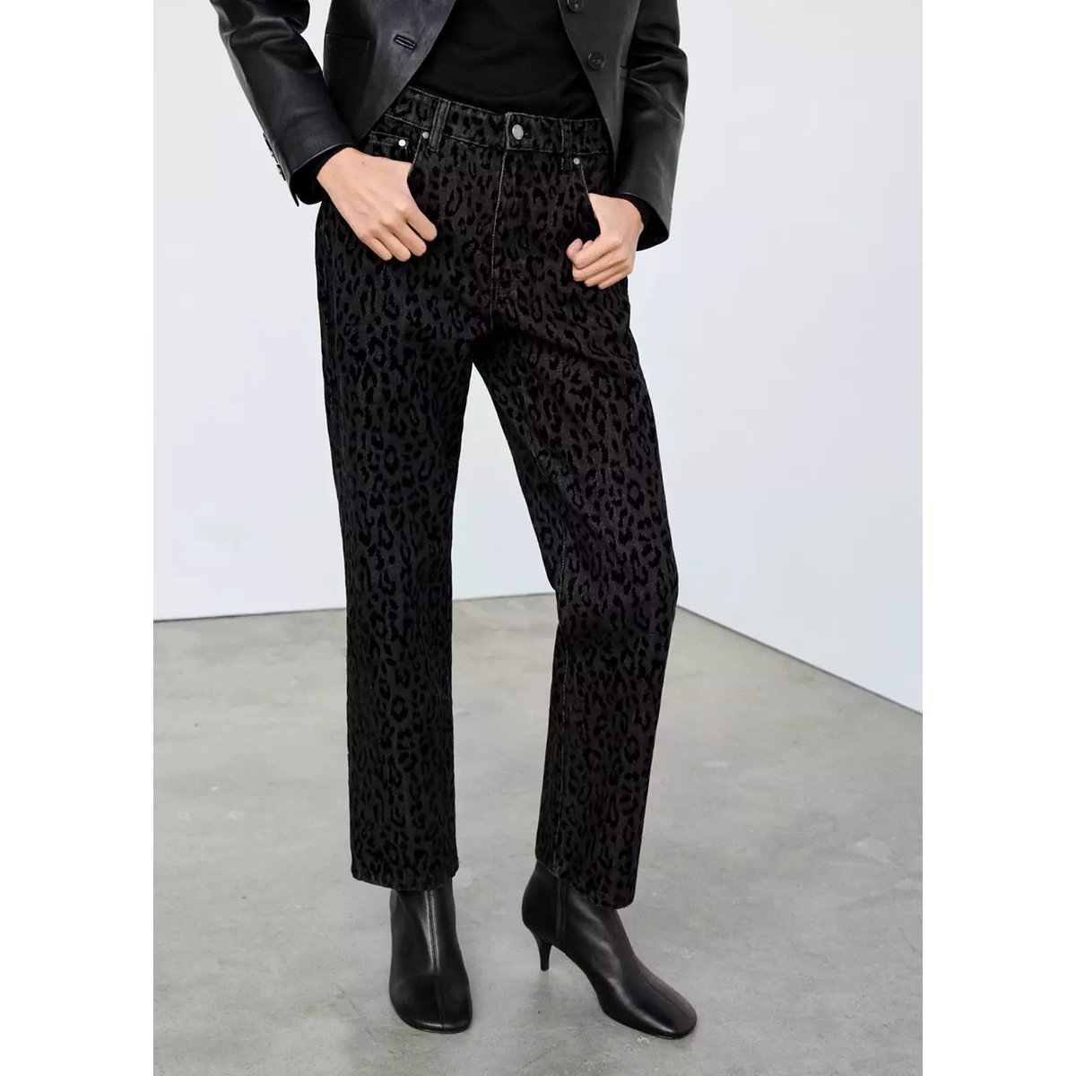 Jean droit imprimé gris denim, MANGO