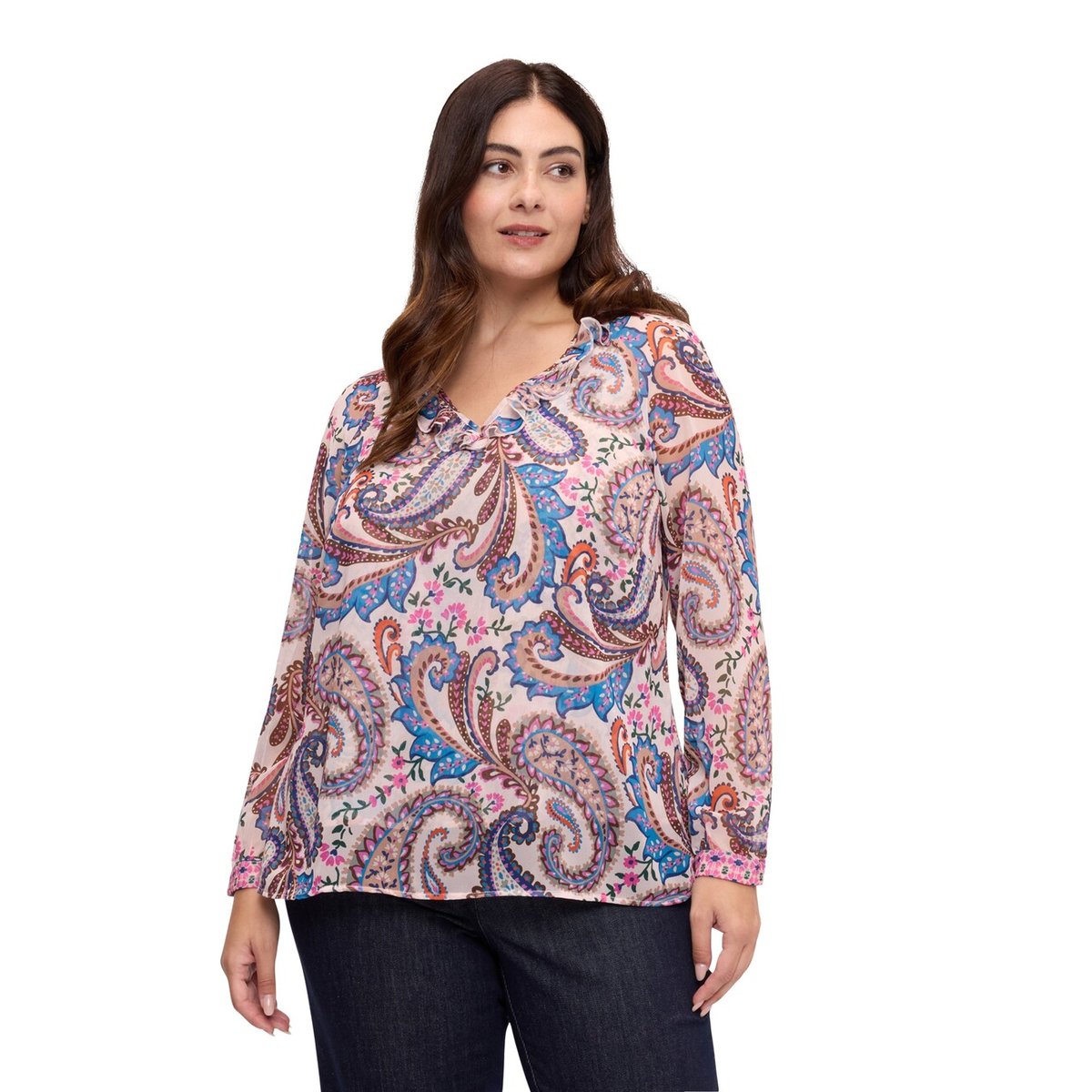 Blouse avec imprimé et volant beige, FIORELLA RUBINO