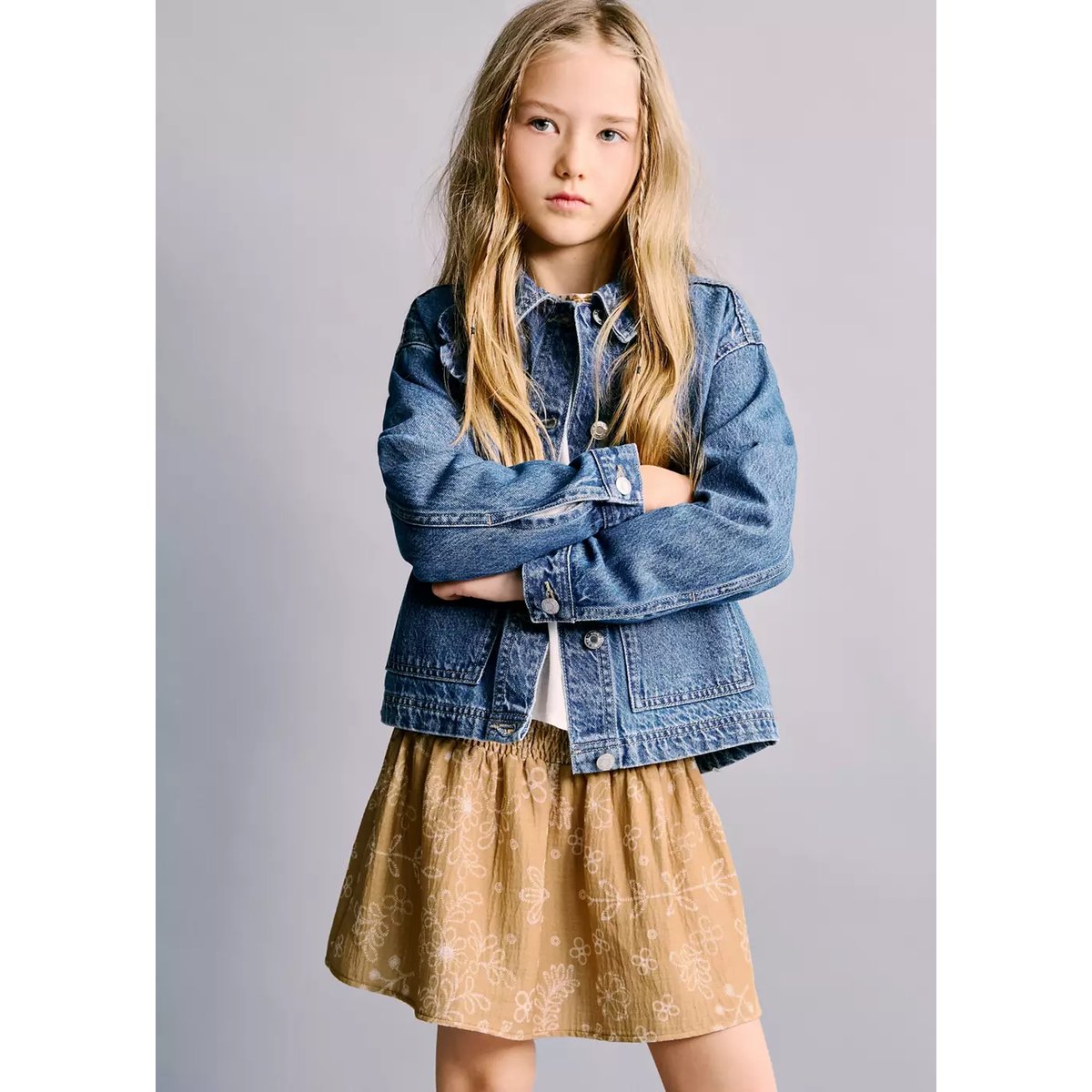 Jupe courte imprimée moutarde, MANGO KIDS