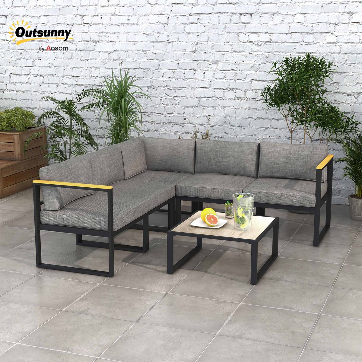 Ensemble de canapés de jardin Aluminium Gris gris, OUTSUNNY