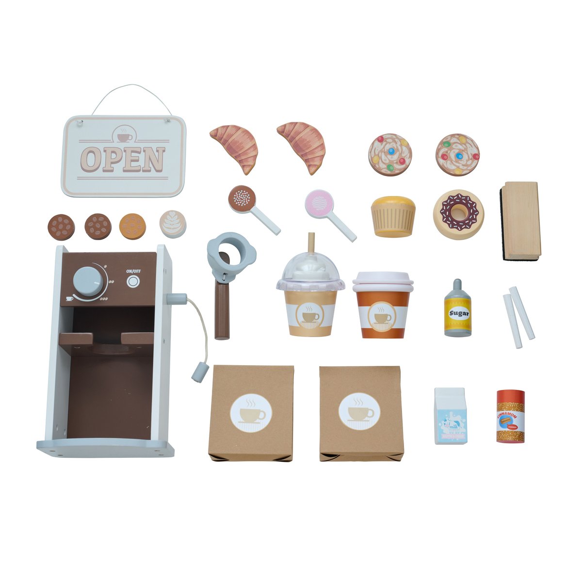 Stand café jouet bois, machine expresso, 29 accessoires, Marron marron, TEAMSON KIDS