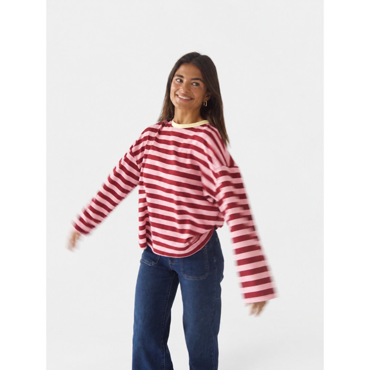 T-shirt rayé manches longues NÚRIA bordeaux / rose / jaune, MINDTRAVELER