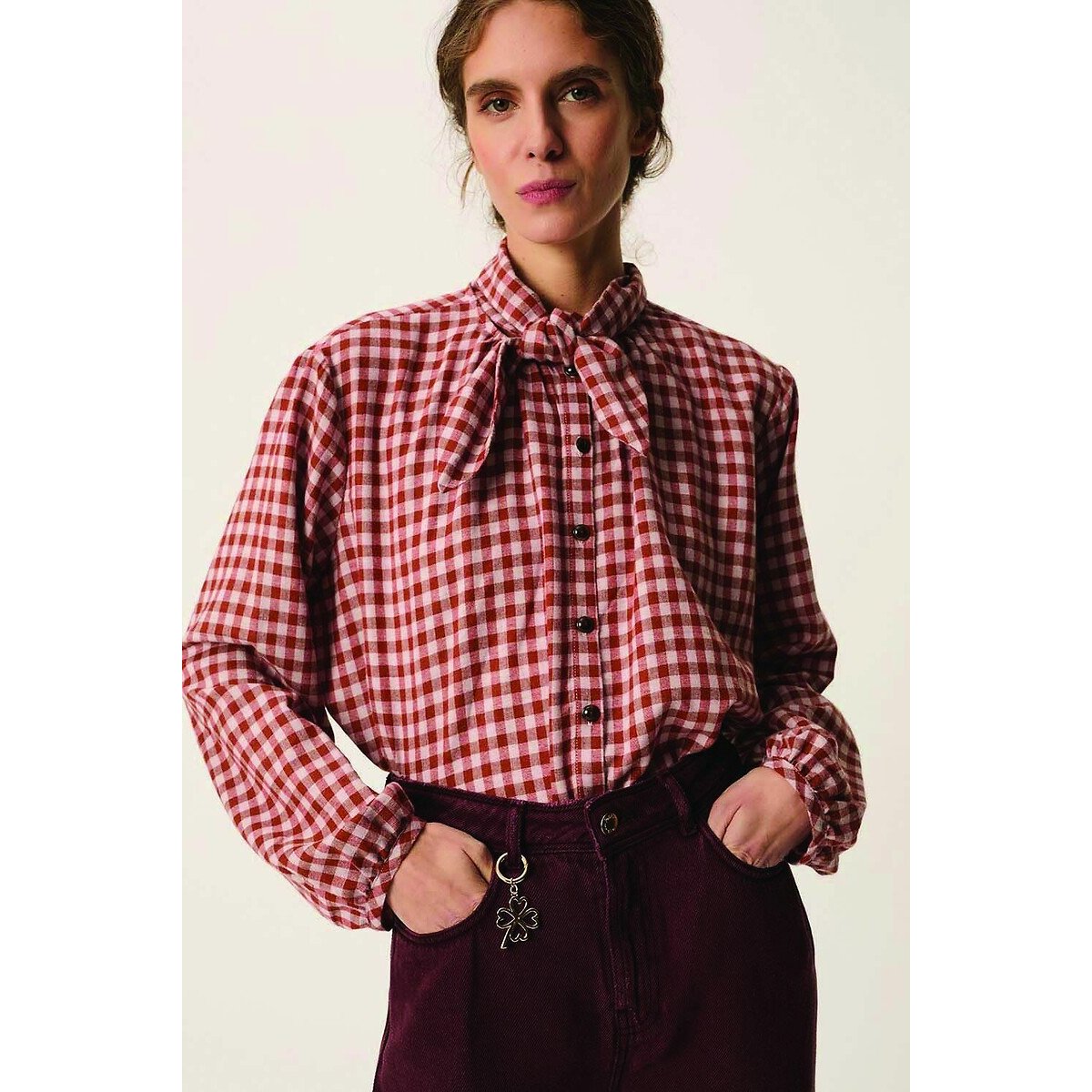 Rainbow Checked Blouse with Pussy-Bow Collar 90002586, DES PETITS HAUTS