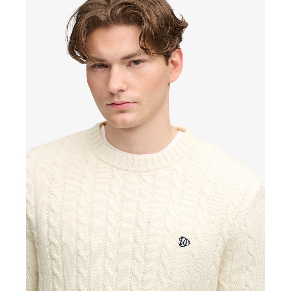 Pull Cable Knit Col Rond Coupe Décontractée écru, SUPERDRY