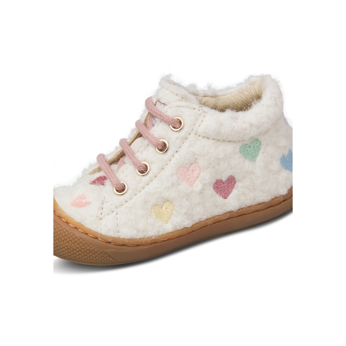 Chaussons premiers pas en laine COCOON EMBR.LOVE blanc-rose, NATURINO