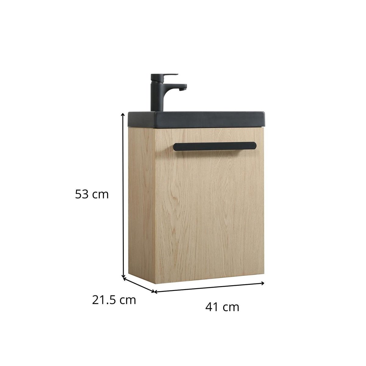 Ensemble lave-mains suspendu avec robinet noir NEVADA décor chêne (vasque noire), MOB IN