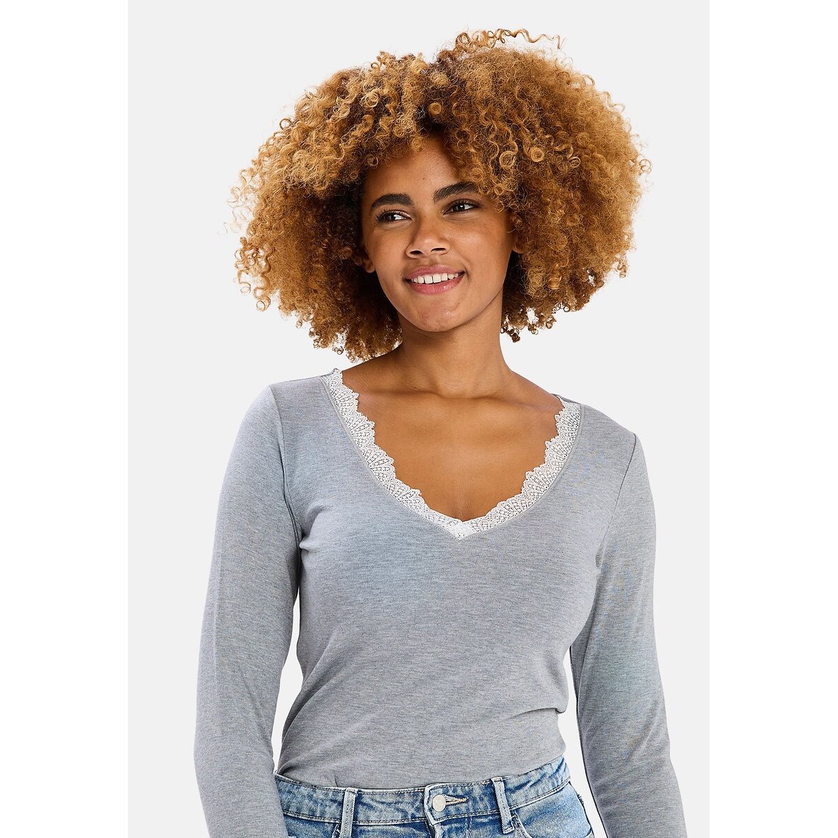 T-shirt manches longues WARM gris chiné, SANS COMPLEXE