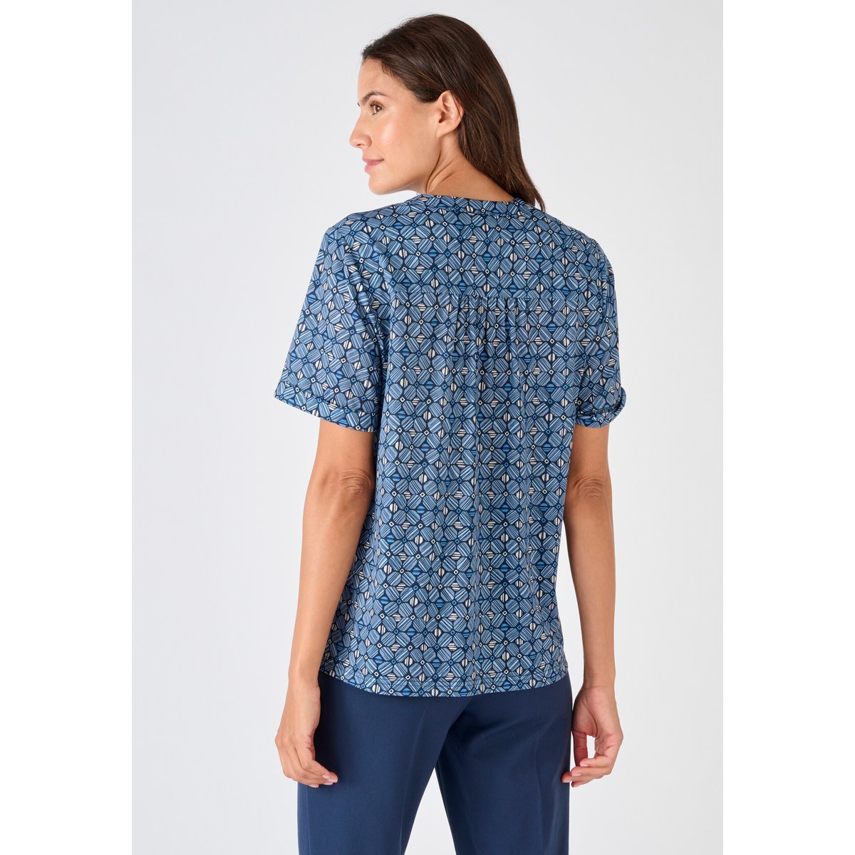 Chemisier maille crêpe bleu graphique, DAMART